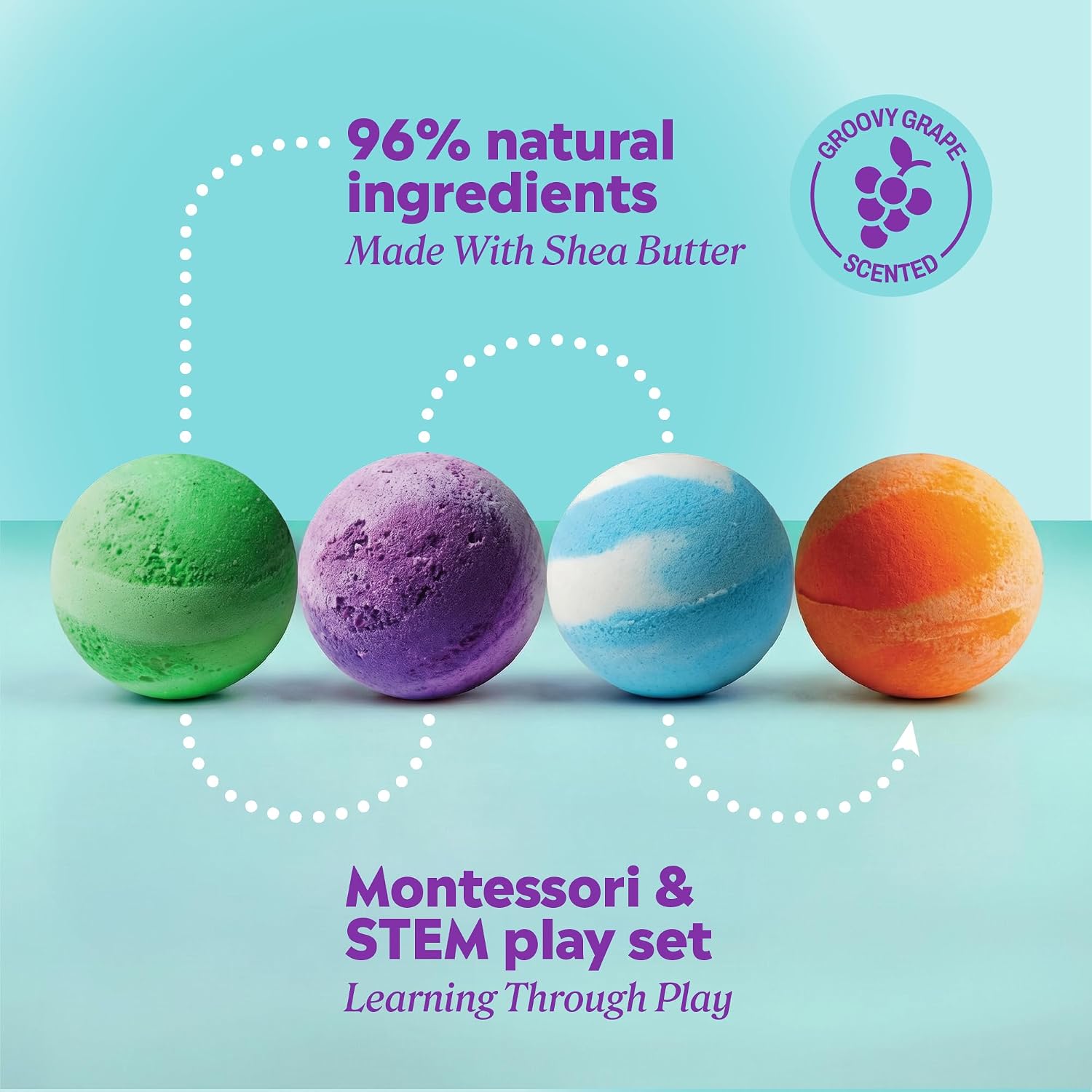 ONYX Professional Fizz Fantasy Bath Bomb for Kids, Groovy Grape Scented | Natural Kids Bath Bombs with Surprise Toy or Tattoo | Montessori & STEM Inspired Bath Play, 4 Count