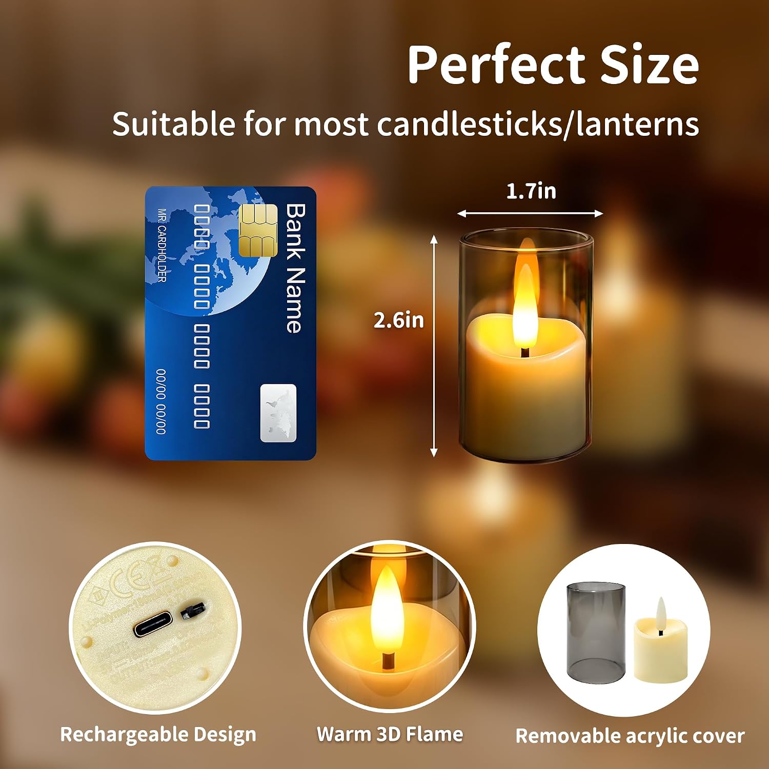 Rechargeable Flameless Candles with Timer Remote, 1.7"x2.6" Clear Acrylic LED Tea Lights Candles，Small Votive Electric LED Candles for Home Aniversary Wedding Holiday Decor Gray(6 Pack)