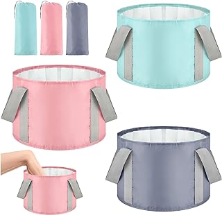 3 Pieces Collapsible Portable Foot Soak Tub Soaking Foot Basin Multifunctional Foldable Bucket Washing Camping Pedicure Bowl Outdoor Water Container for Fishing Hiking Spa Travel, 3 Colors, 14 L
