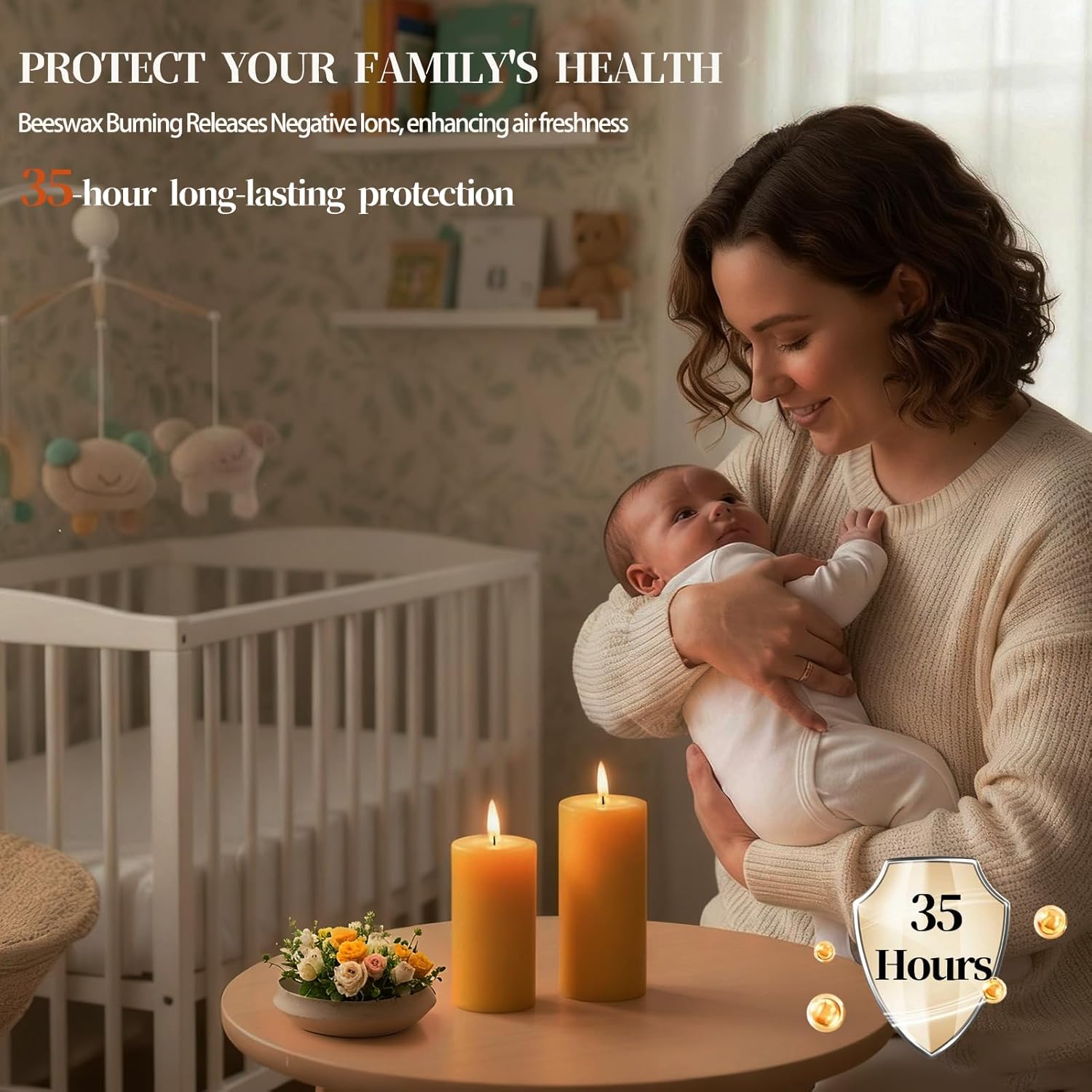 Beeswax Pillar Candles Set of 2, 70 Hours Long Burning, 100% Natural Beeswax Candles for Emergency, Pure Bees Wax for Home, Smokeless & Dripless