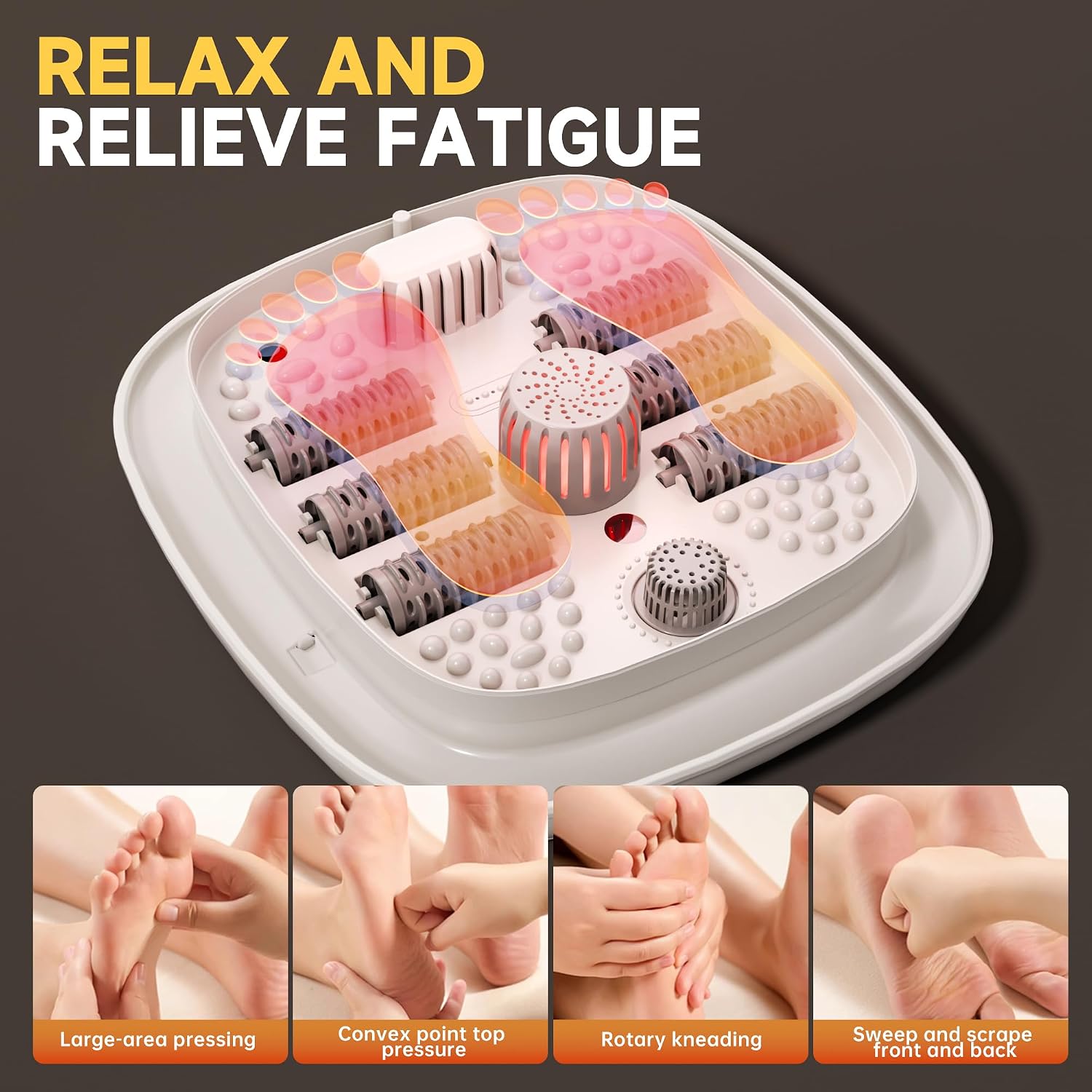 Foot Spa Bath Massager with Heat Bubble，Heating Foot Soaking Tub for Collapsible Foot Bath Bucket with Bubbles, Remote Control，Red Light, Pumice Stone, and Shiatsu Rollers for Gift