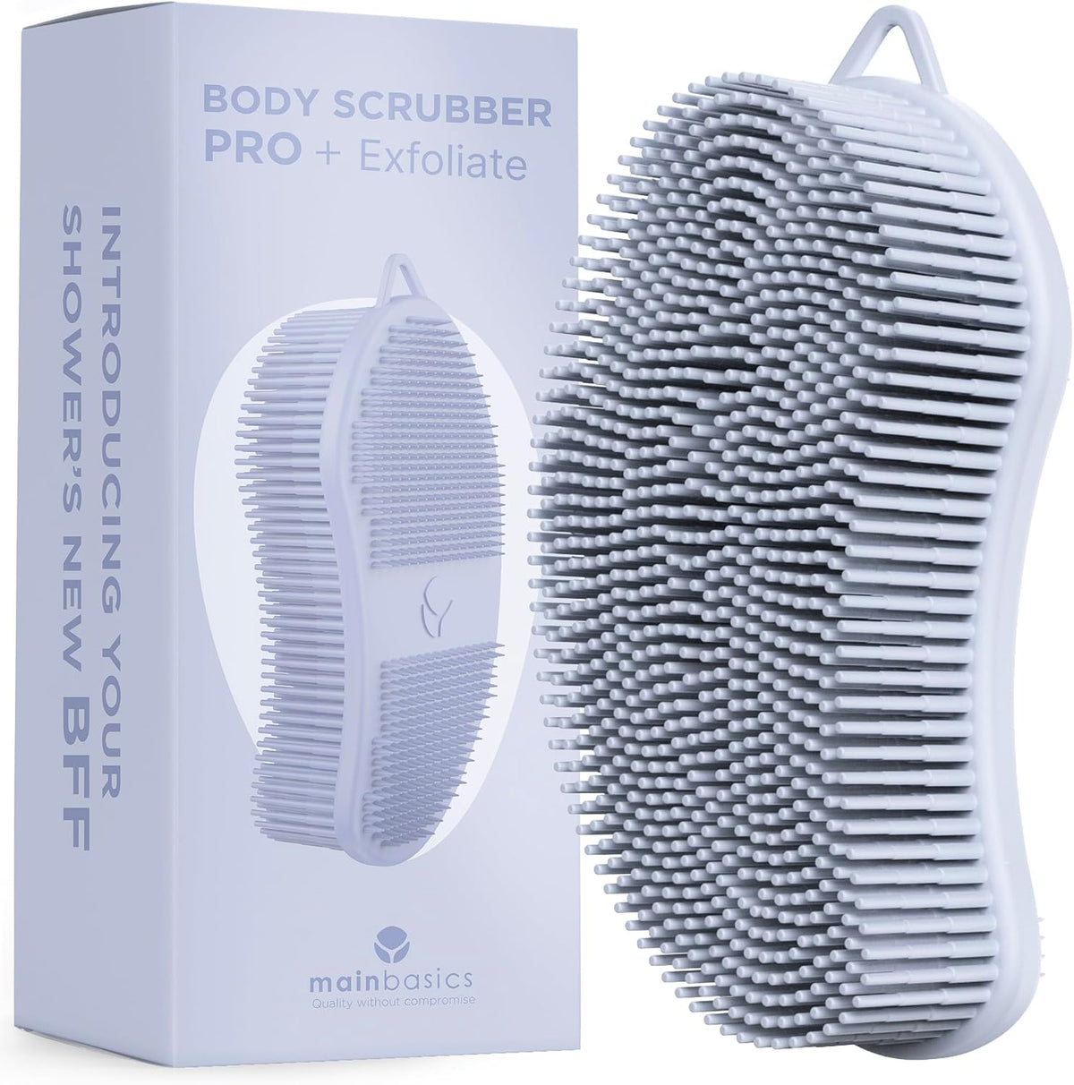 MainBasics Silicone Body Scrubber Dual-Sided, Frosted Sky, Exfoliate