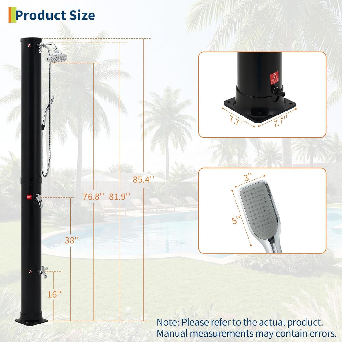 10 Gallon Solar Heated Outdoor Shower, 2-Section Freestanding Pool Shower with Shower Head & Foot Tap & Handheld Sprayer | Hot & Cold Water Adjustment | Beach Garden Spa Shower with Protective Cover