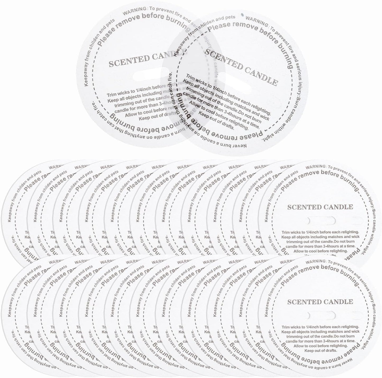 MECCANIXITY 60 Pcs Candle Dust Covers, 8cm/3.1" Round Printed Translucent Candles Drip Protectors Lid Accessories Letter Pattern for Craft Fragrance Making Jars Boxes Packaging
