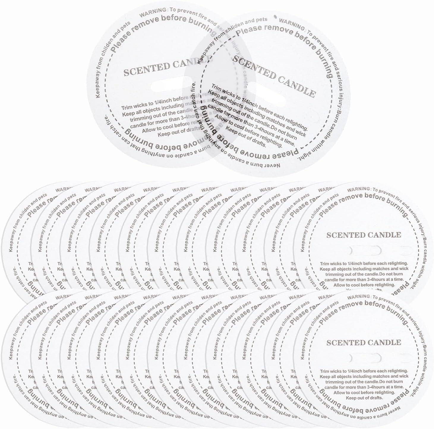 MECCANIXITY 60 Pcs Candle Dust Covers, 8cm/3.1" Round Printed Translucent Candles Drip Protectors Lid Accessories Letter Pattern for Craft Fragrance Making Jars Boxes Packaging