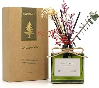 Reed Diffuser, 6.09 oz Earthy Sandalwood Scent Diffuser with Sticks & Dried Flowers, 120 Days Long Lasting diffusers for Home, Elegant Fragrance for Bathroom Bedroom Office Decor Air Fresh