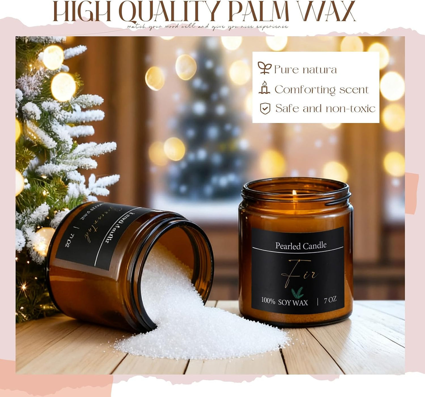 Conelist Pearled Candle Jar Gift Set 28oz Scented Pearl Sand Candle with 4 Jars 50 Wicks and Gift Box for Women Mothers Day Apple Cinnamon/Lavender/fir/Original, 4 Fragrance