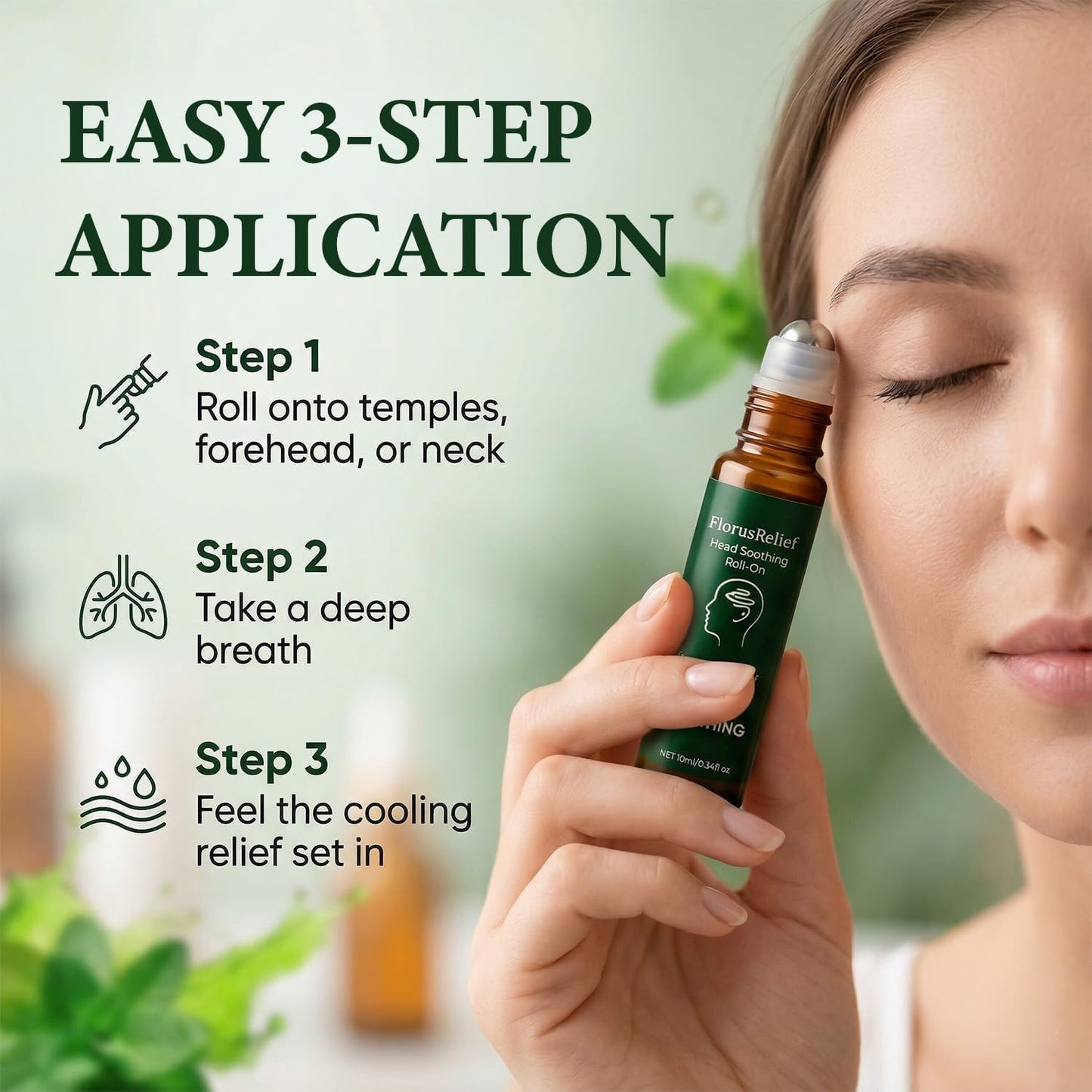 Florus Relief Roll on, Migraine Roll on with Magnesium Glycinate, Lavender, Peppermint, Chamomile for Headache Support