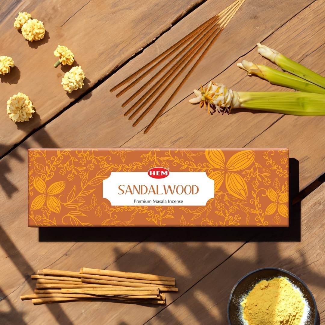 HEM Sandalwood Incense Sticks 100g – Premium Aromatic Fragrance for Relaxation, Meditation, and Spiritual Purity – Long-Lasting, Eco-Friendly, and Handcrafted for Home & Office