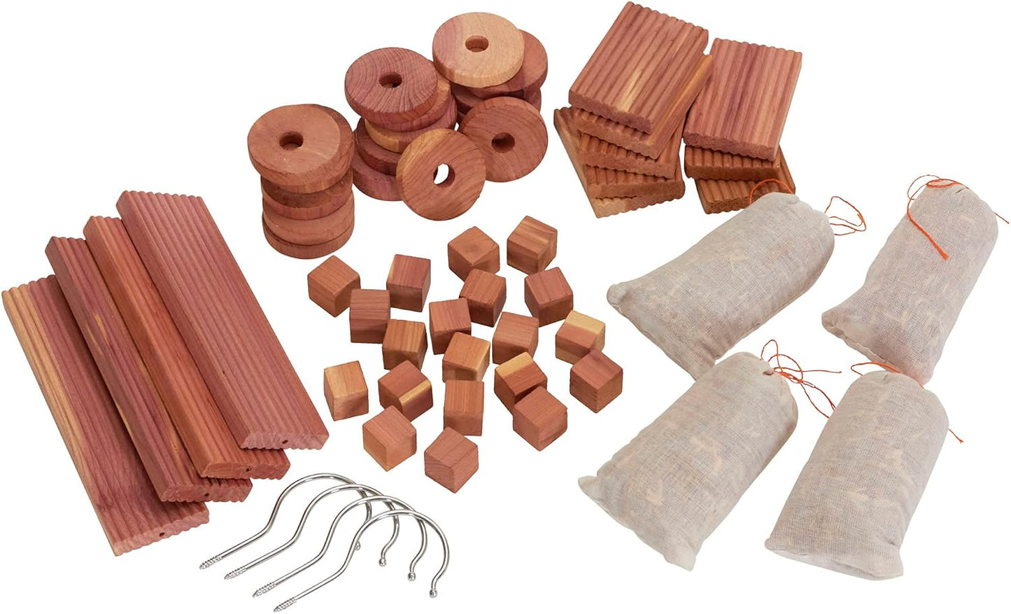 Household Essentials 56 Piece Cedar Closet Variety Pack, 4 Hang-Ups, 20 Rings, 20 Cubes, 8 Blocks and 4 Sachets