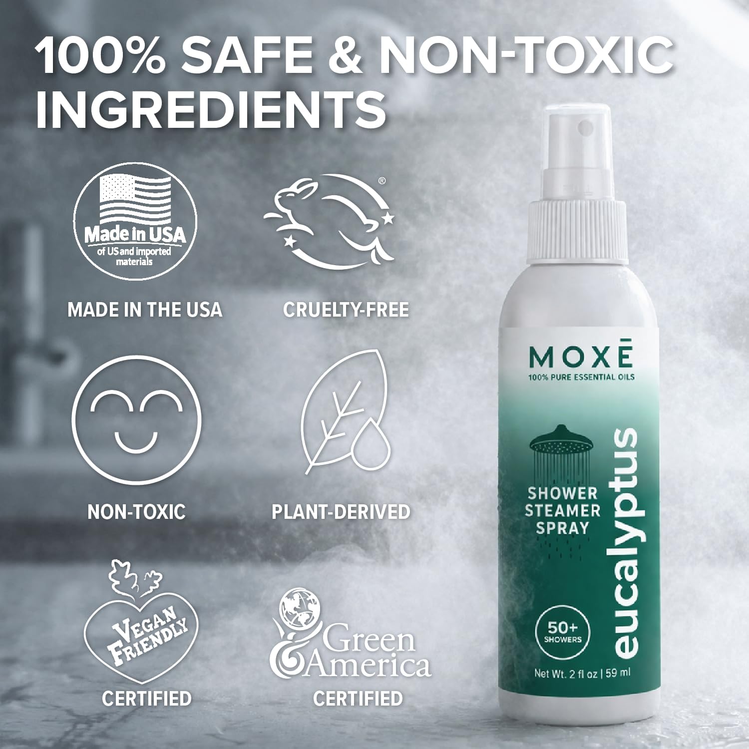 MOXĒ Shower Steamer Spray Eucalyptus Essential Oil Shower Spray – Relaxing Aromatherapy Mist for Home Spa Experience – Pure Plant Based Fragrance for Daily Routine – 1 Pack, 2oz