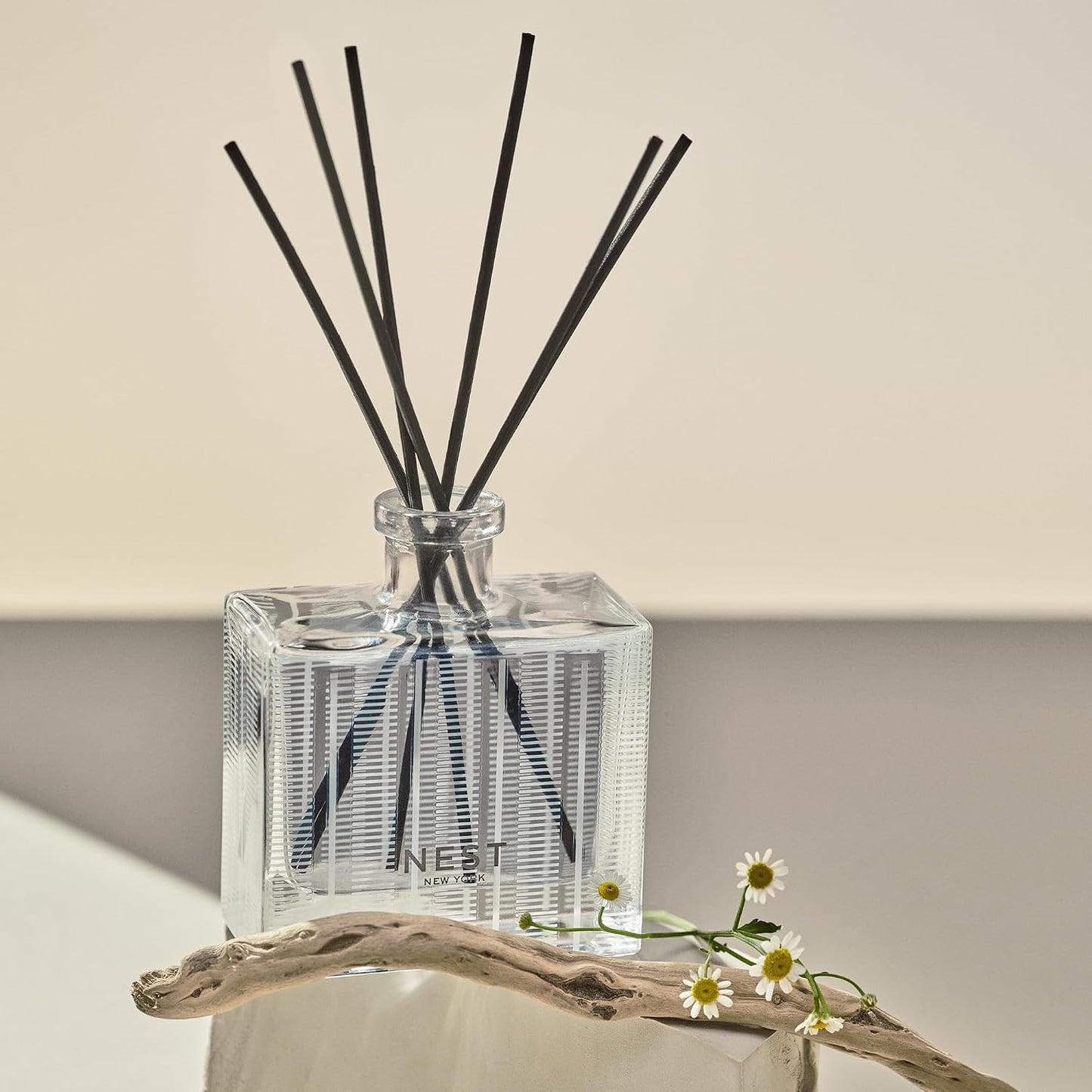 NEST New York Reed Diffuser, Driftwood & Chamomile - The Wellness Collection - 5.9 fl oz - Fragrance for Up to 90 Days - Reusable, Refillable Glass Holder - Includes 8 All-Natural Reed Sticks