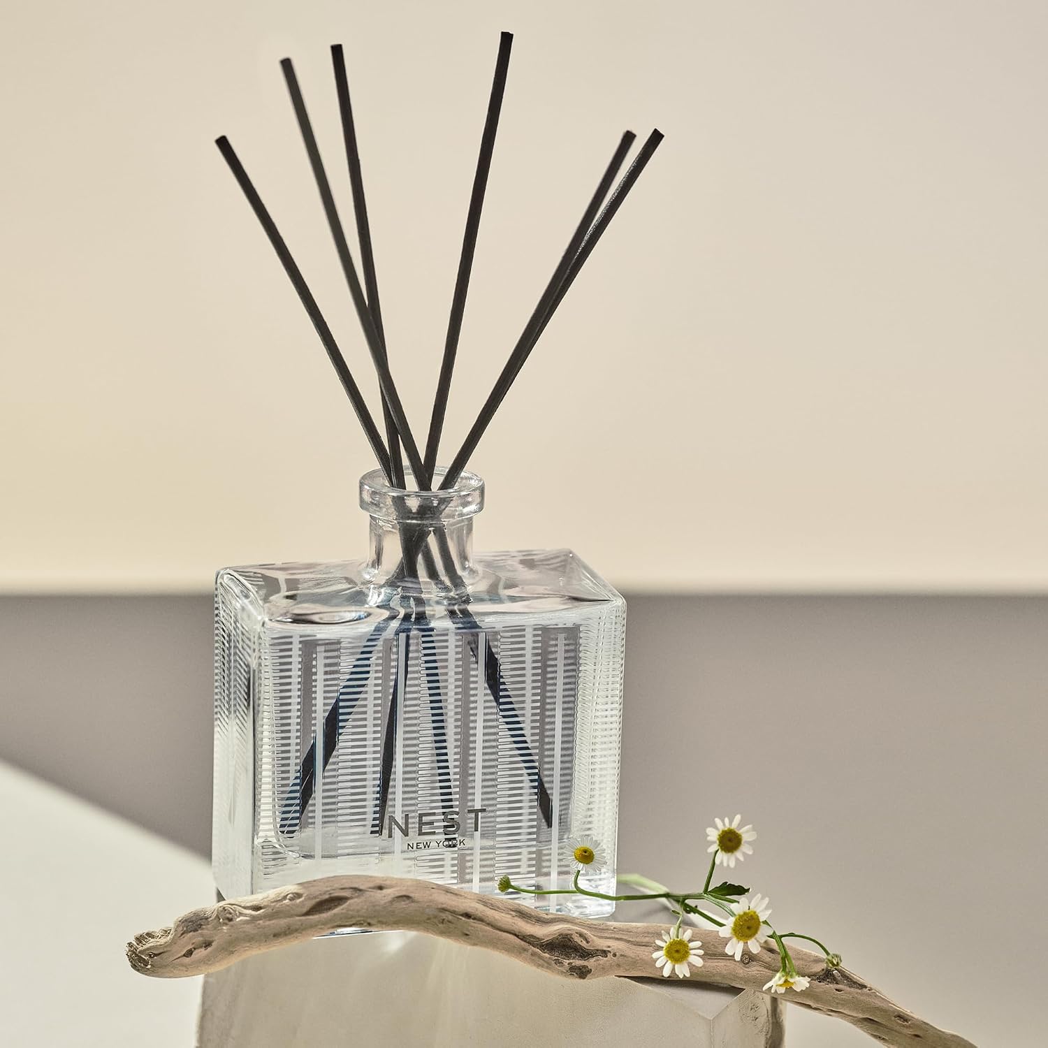 NEST New York Reed Diffuser, Driftwood & Chamomile - The Wellness Collection - 5.9 fl oz - Fragrance for Up to 90 Days - Reusable, Refillable Glass Holder - Includes 8 All-Natural Reed Sticks