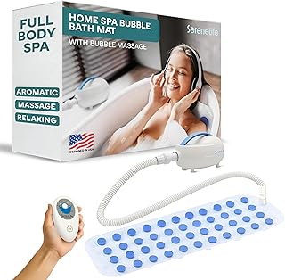 SereneLife Portable Spa Bubble Bath Massager - Waterproof Non-Slip Mat with Suction Cup Bottom, Motorized Air Pump and Adjustable Bubble Settings, Remote Control Included, 47" x 14"