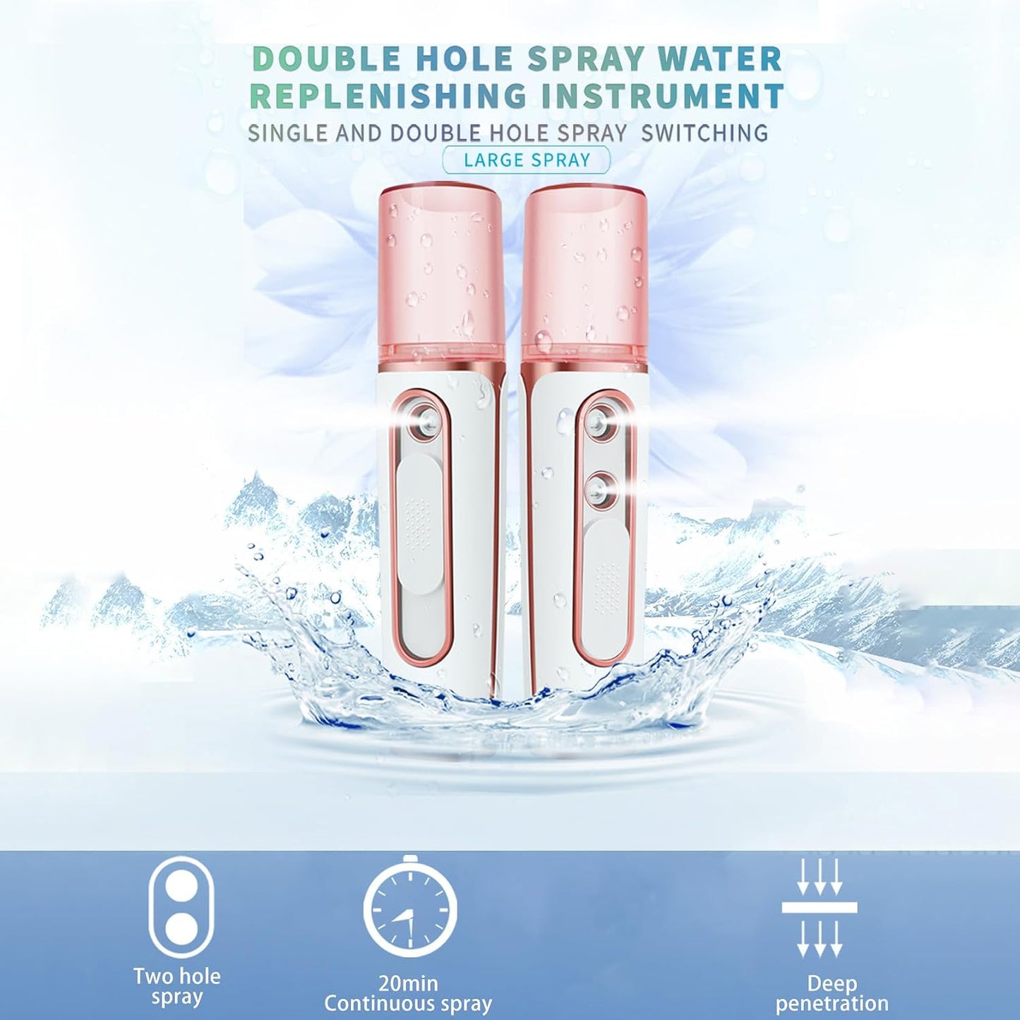 withthesun Nano Facial Mister, Cool Mist Face Steamer with 2 Spray Nozzle, USB Rechargeable, Visual Water Tank, Nano Mister for Eyelash Extensions, Skin Care, Daily Makeup, Deep Hydrating-Pink