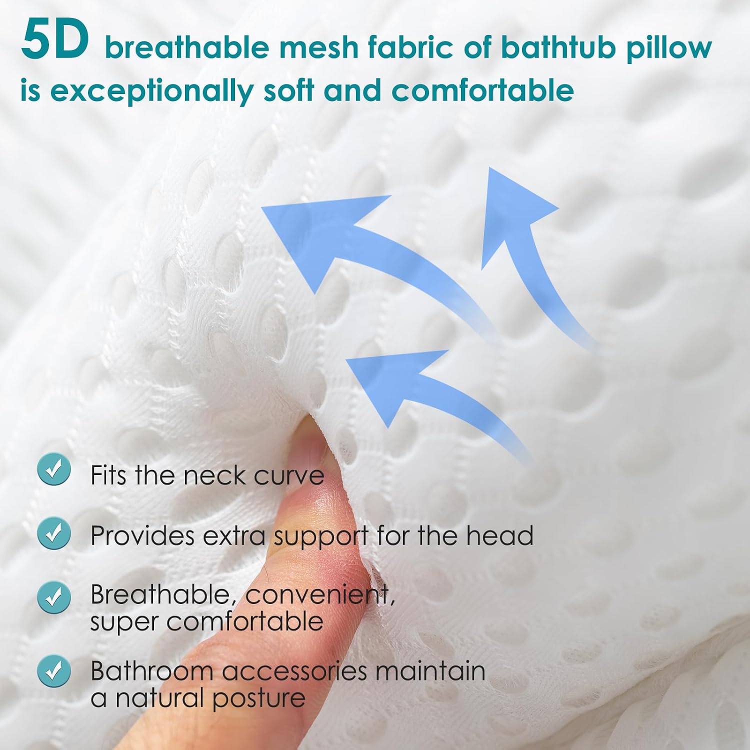 Bath Pillow for Tub,Luxury Bath Pillow for Back,Bathtub Pillow | Bathtub Pillow is Made of Soft 5D Mesh Fabric, Anti Slip Suction Cups, Spa Gifts, Neck And Back Support (Regular Version)