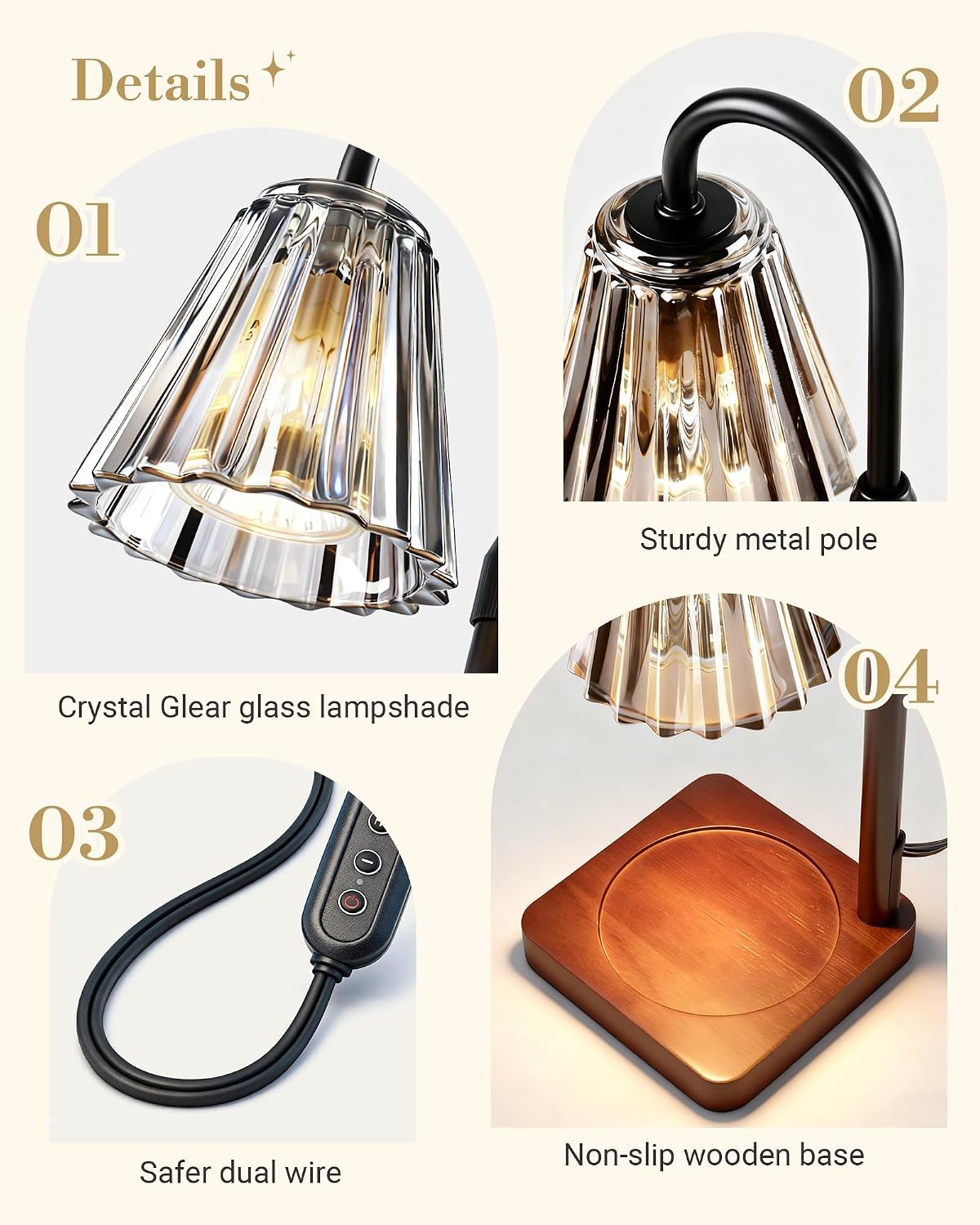 Marycele Vintage Candle Warmer Lamp with Timer Dimmer, Adjustable Height | Vintage farmhouse style with 2 bulbs, adjustable height, timer and dimmer for flameless fragrance in bedroom or home gifts