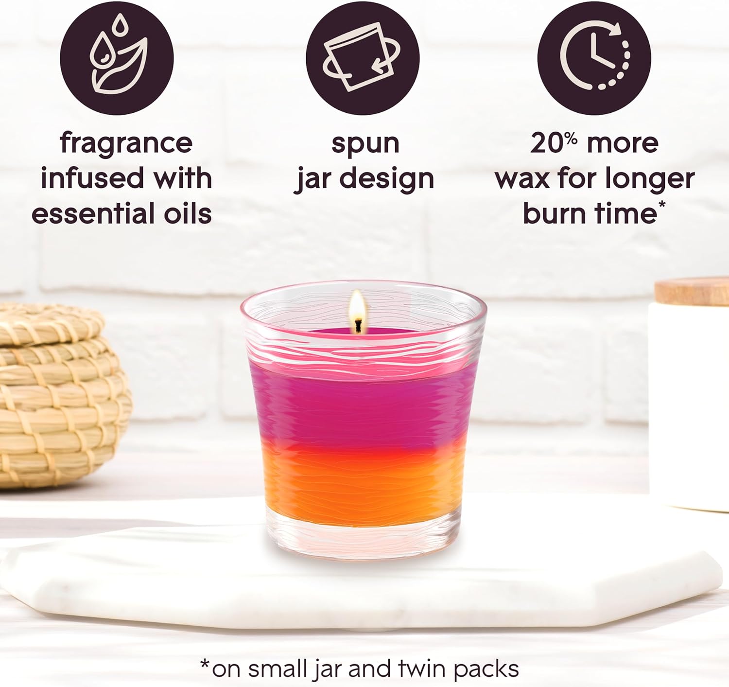 Glade 1-Wick 2in1 Scented Candle Jar, Hawaiian Breeze & Vanilla Passion Fruit, Air Freshener Infused with Essential Oils, 4.08 Oz, 3 Count