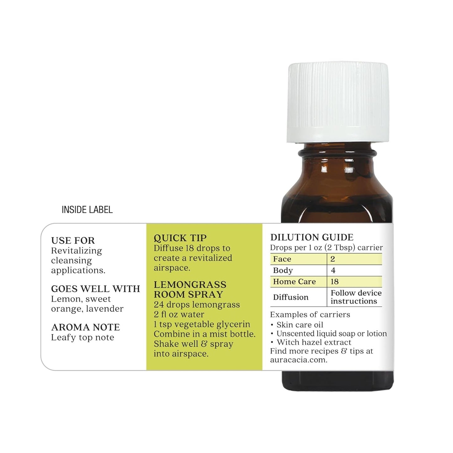 Aura Cacia Essential Oil, Inspiring Lemongrass, 0.5 Fluid Ounce, Packaging May Vary