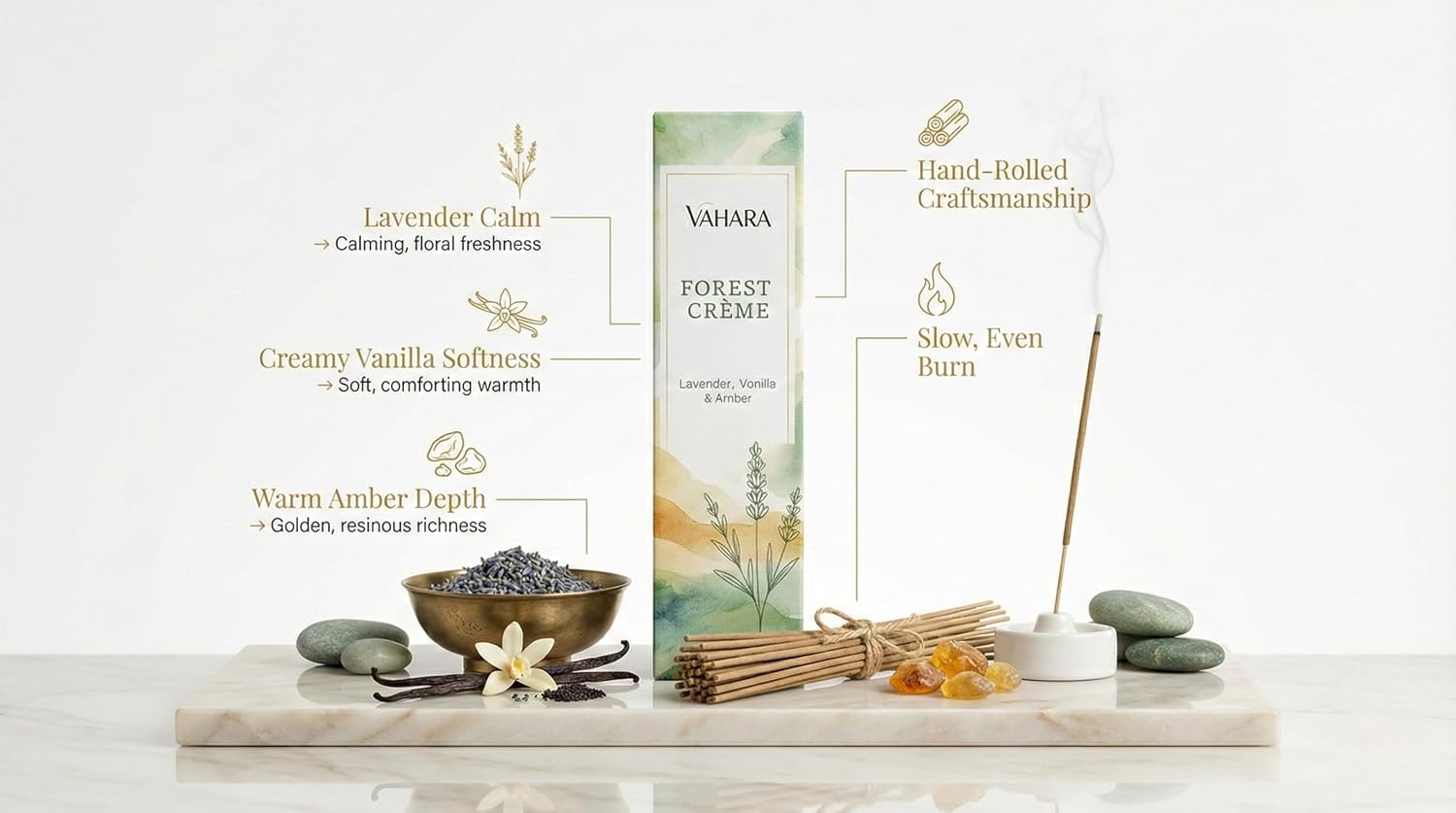 Masala Incense Sticks Forest Crème 100g Natural Hand Rolled Masala Incense with Lavender Vanilla and Amber Fragrance Notes for Meditation Relaxation and Home Fragrance