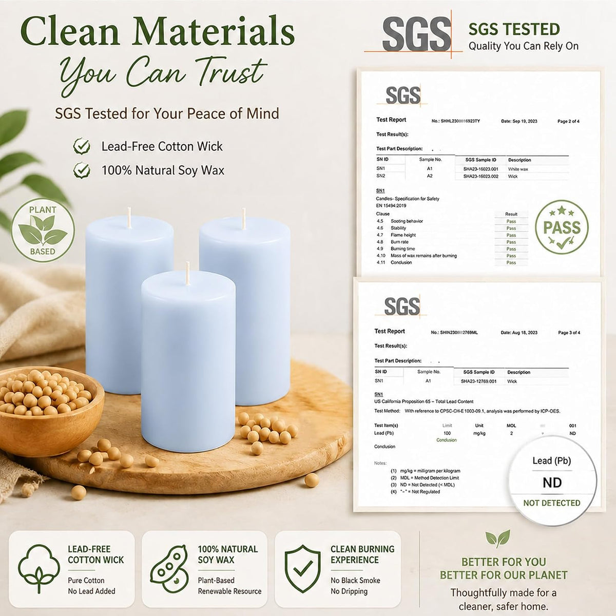 Scented Soy Pillar Candles, 3 Pack Blue Ocean Pillar Candle