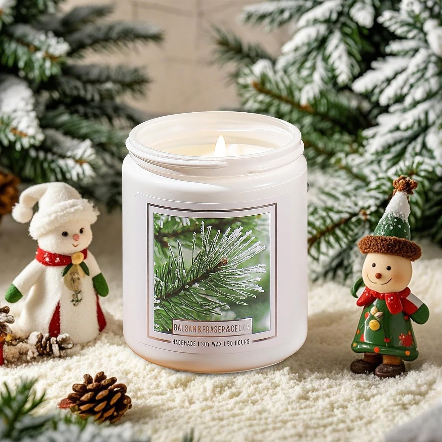 Homsolver Balsam Fir Pine Candle, Christmas Scented Candles, Holiday Natural Soy Candles with 50+ Hour Burn Time, Fir Cedar Tree Scent Gifts for Women Men, Wedding Favors for Guests, Souvenir Gifts