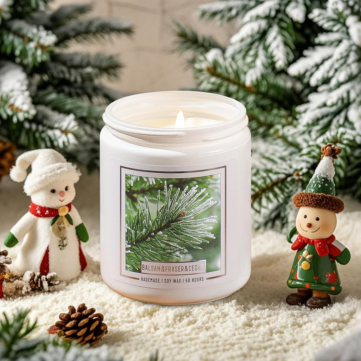 Homsolver 7OZ Balsam Fir Pine Candle, Christmas Scented Candles, Holiday Natural Soy Candles with 50 Hour Burn Time, Fir Cedar Tree Scent Gifts for Women Men, Wedding Favors for Guests, Souvenir Gifts