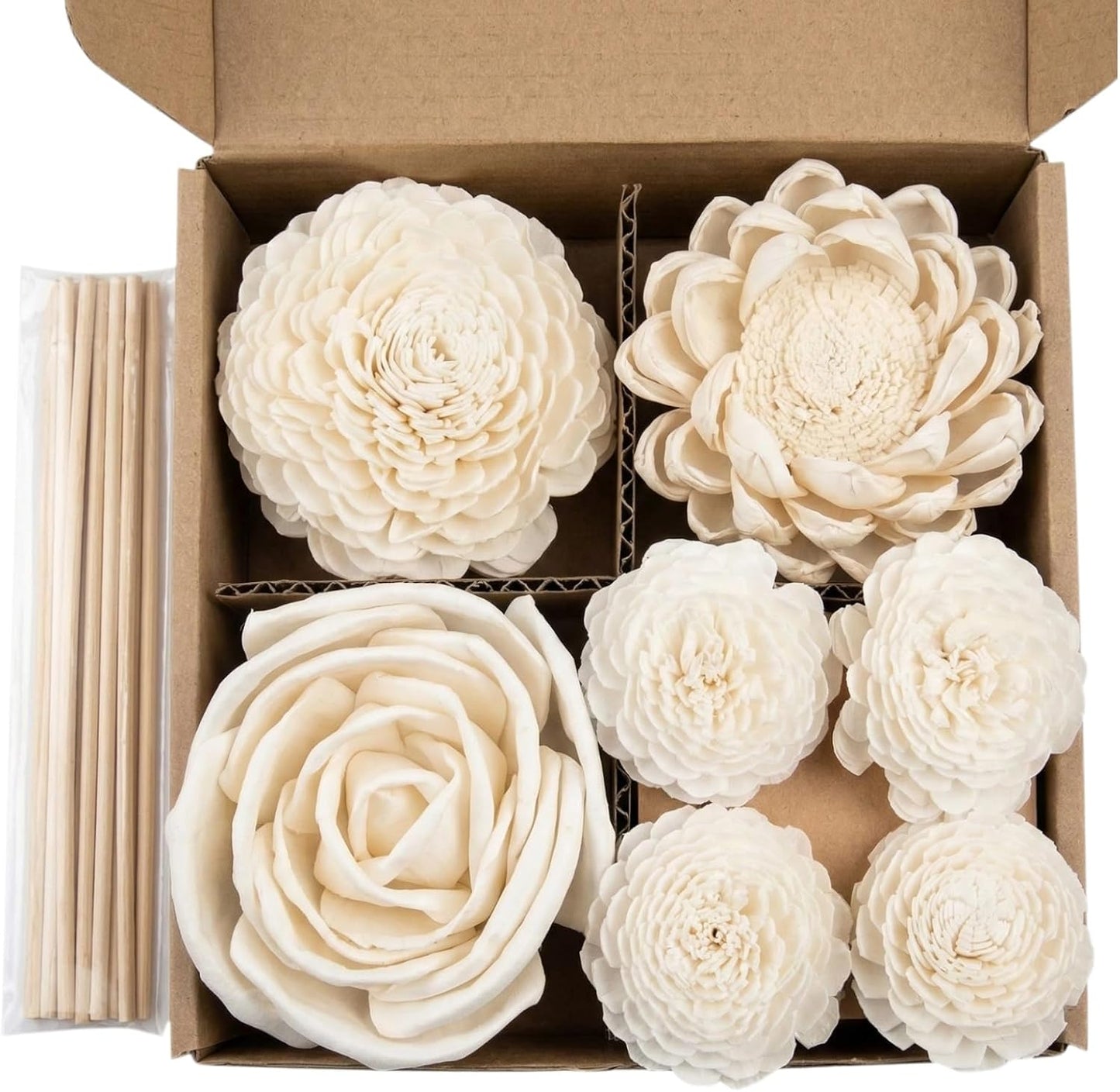Sola Wood Flowers, Reed Diffuser Sticks,White, 2-3.5" | Sola Wood Flowers & Rattan Diffuser Sticks,7pcs Sola Flowers, 10pcs Diffuser Rattan, Home Bathroom Aromatherapy Decor