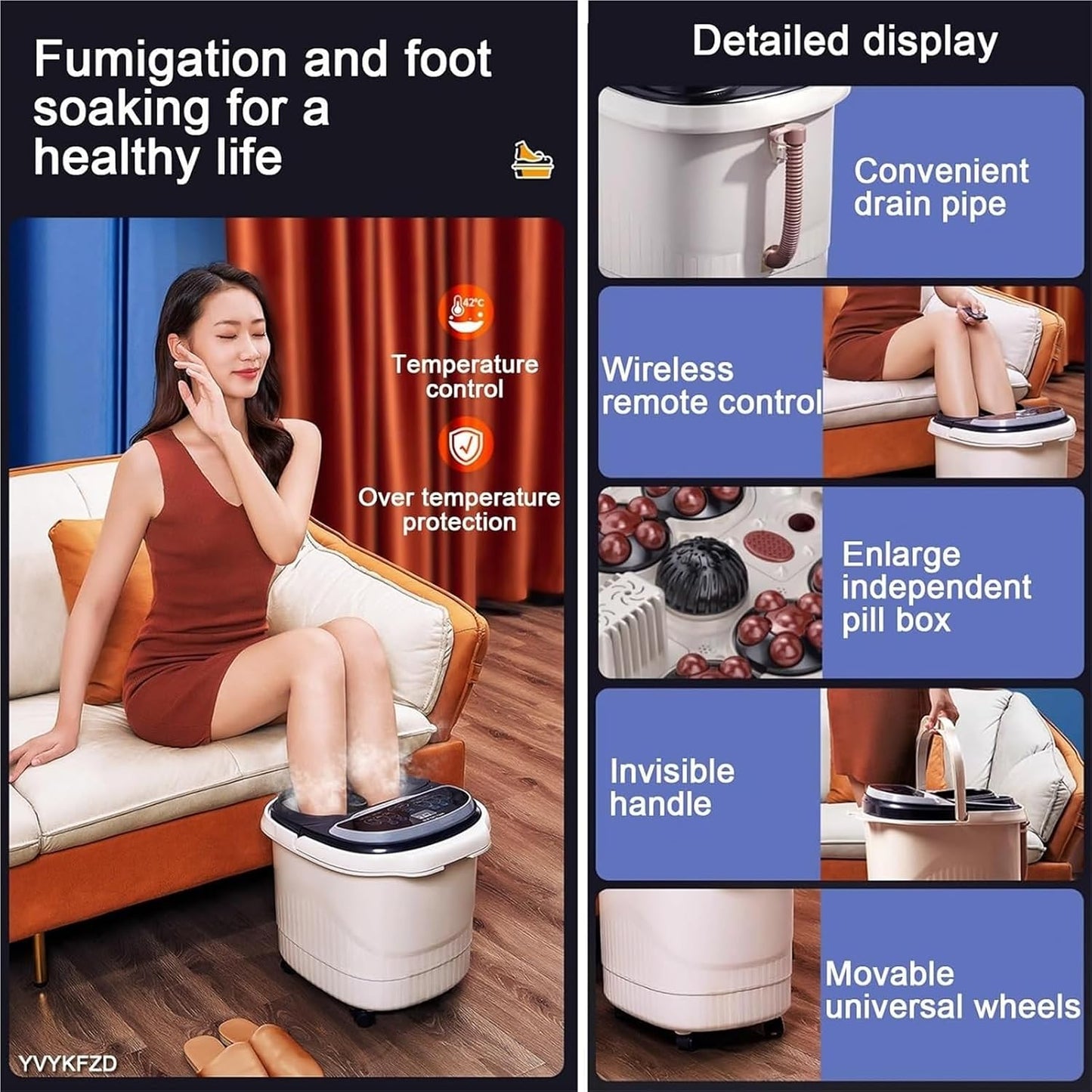 Foot Spa Bath Massager with Heat， Portable Foot Bath Basin with Heat Bubbles Red Light Temperature Control