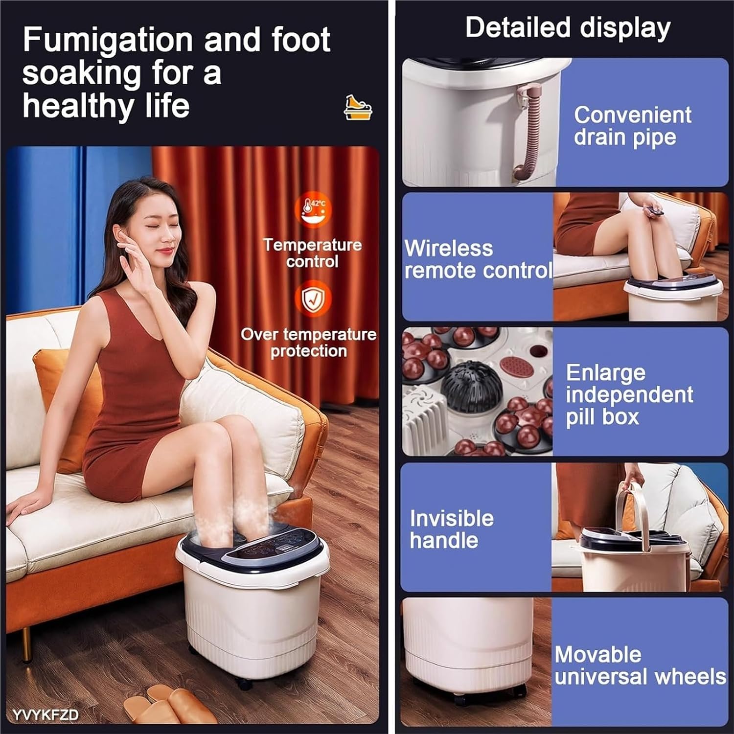 Foot Spa Bath Massager with Heat， Portable Foot Bath Basin with Heat Bubbles Red Light Temperature Control