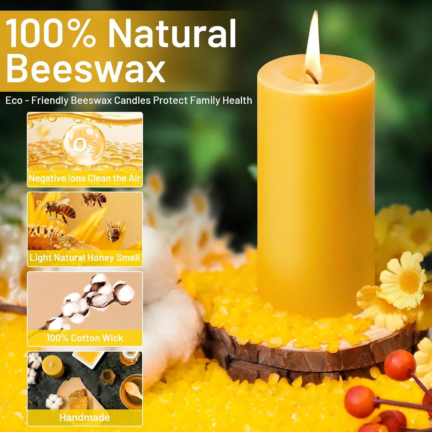 6 Pack Natural Beeswax Pillar Candles, 210 Hours Long Burning, 100% Pure Bees Wax Candles, Organic Emergency Beeswax Candles Bulk for Home Room Prayer Parties Relax, Smokeless & Dripless 2x4in