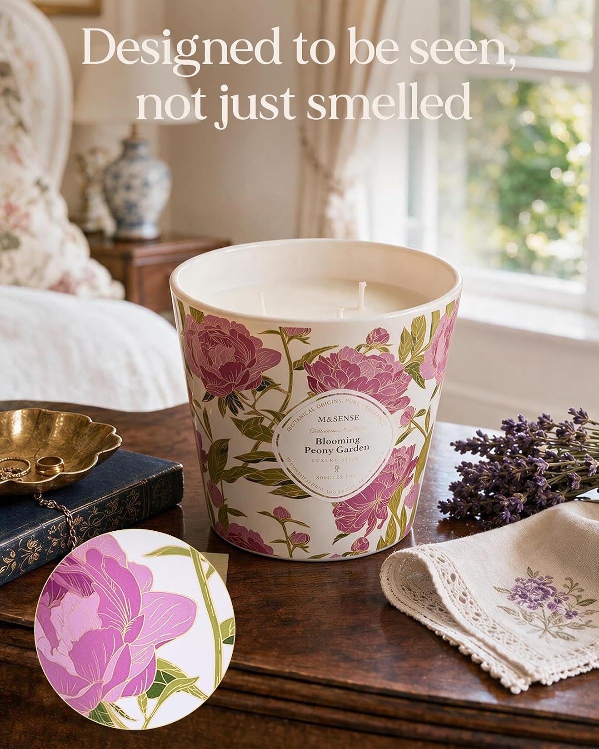 M&amp;SENSE Peony Garden Scented Candle, Large 28.2oz Natural Soy Wax