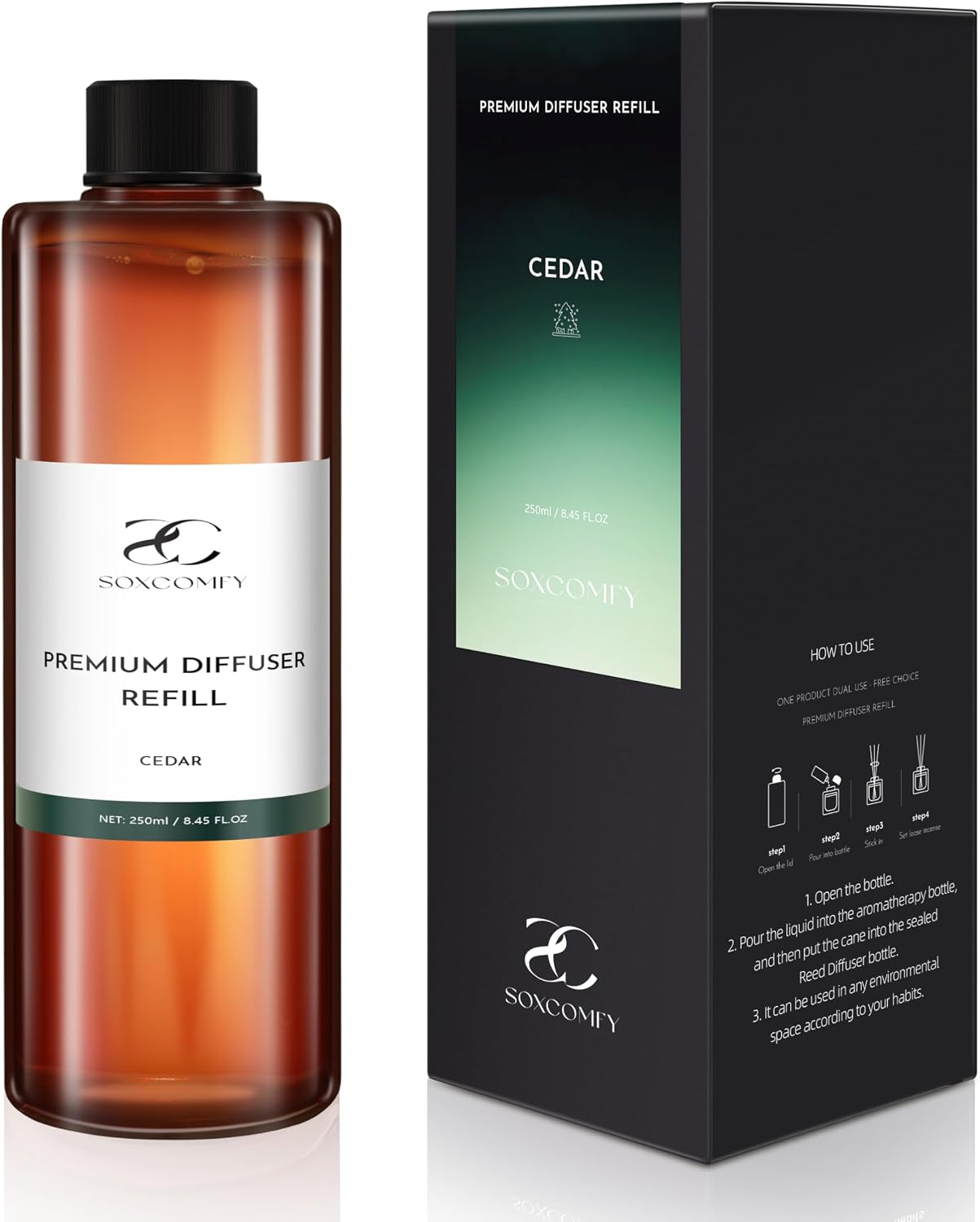 Diffuser Oil Refill, 250ml / 8.45 fl oz, Cedar - Reed & Aromatherapy Diffuser Oil, Long-Lasting Home Fragrance, Eucalyptus, Cedar & Sandalwood Notes