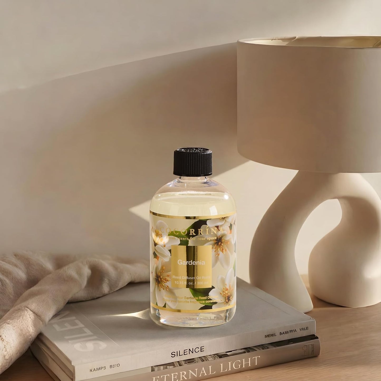 Cocorrína Reed Diffuser Refill Gardenia 10.2oz (300ml) with 8 Sticks - Premium Long-Lasting Floral Essential Oil, Home Fragrance for Bedroom, Bathroom Home Decor