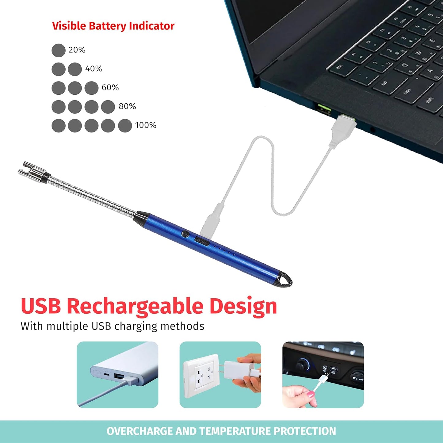 Custom Extra Long Electric Lighter, USB Rechargeable Candle Lighter, Reusable Electric Lighter with Charger for Indoor and Outdoor, Camping Essential for Men and Women, Engravable Designs (Black)