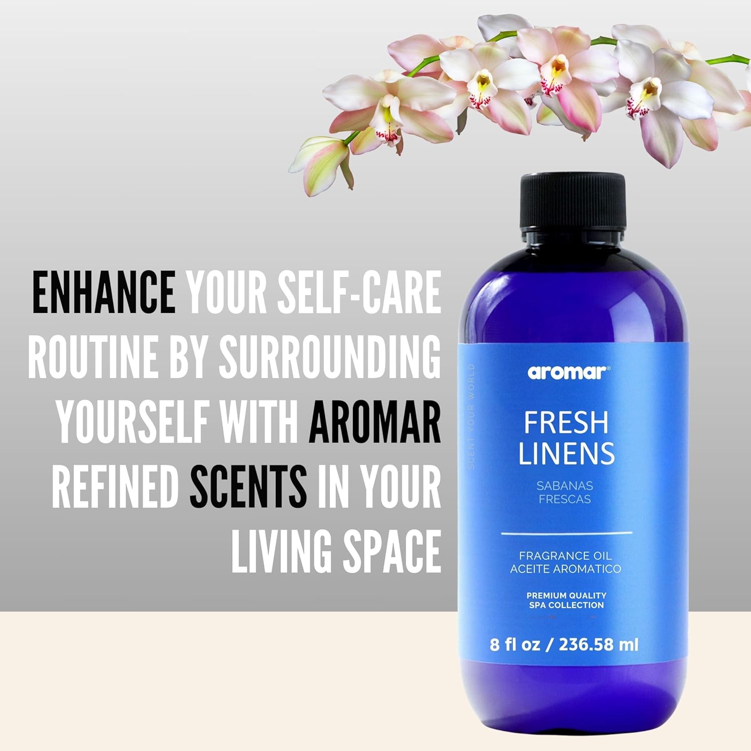 AROMAR Premium Fragrance Oil, Long-Lasting, Refreshing Uplifting Aroma for Aromatherapy, Relaxation & Household Uses. Fresh Linens 8oz