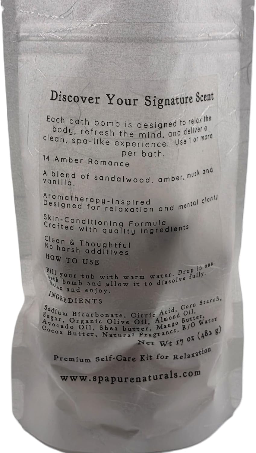 Spa Pure Amber Romancing: Bath Bomb Fizzies Made in USA with Shea Butter, Ultra-Moisturizing, Best for All Skin Types (14 Count) Pack of 1