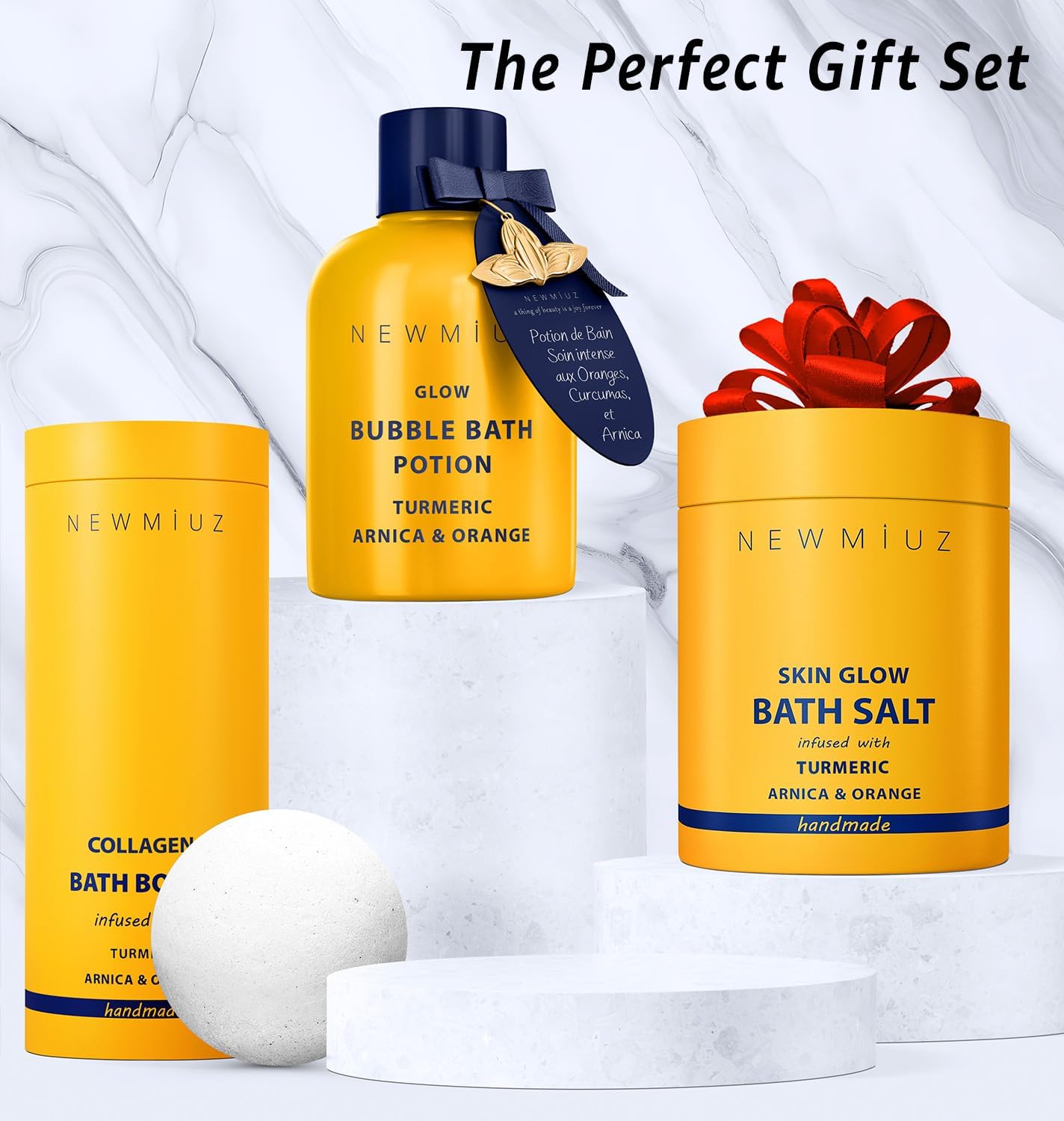 Collagen Bath Bombs Luxurious Bath Foam Gift for Dry Skin Hydration Moisturizing Turmeric Arnica Orange Essential Oil Infused for A Blissful Experience