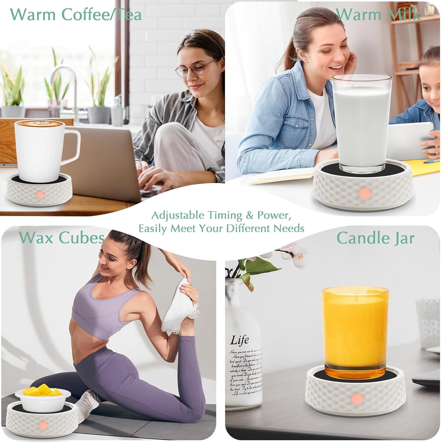 Electric Large Candle Warmer Plate - Ceramic Candle Wax Warmers Timer Adjust Fragrance Intensity Auto Shut Off for Home Office, Aromatherapy Fragrance and Heating Beverage, Milk, Tea, Hot Chocolate