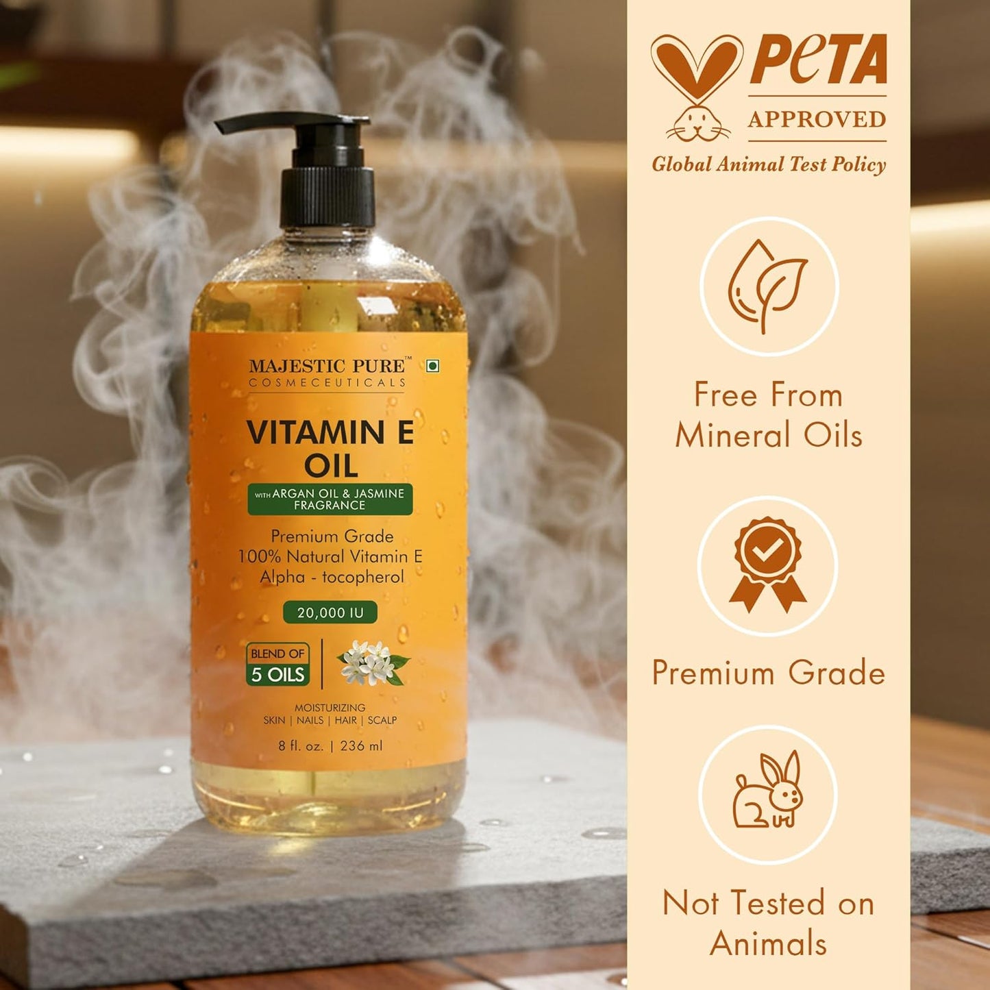 Majestic Pure Oil - 100% Pure and Natural- Cold Pressed & Hexane Free Natural Hair Growth Oil for Eyelashes, Eyebrows, Skin, Body, Face, Nails & Scalp - Vitamin E Oil with Argan Oil 8 Fl Oz