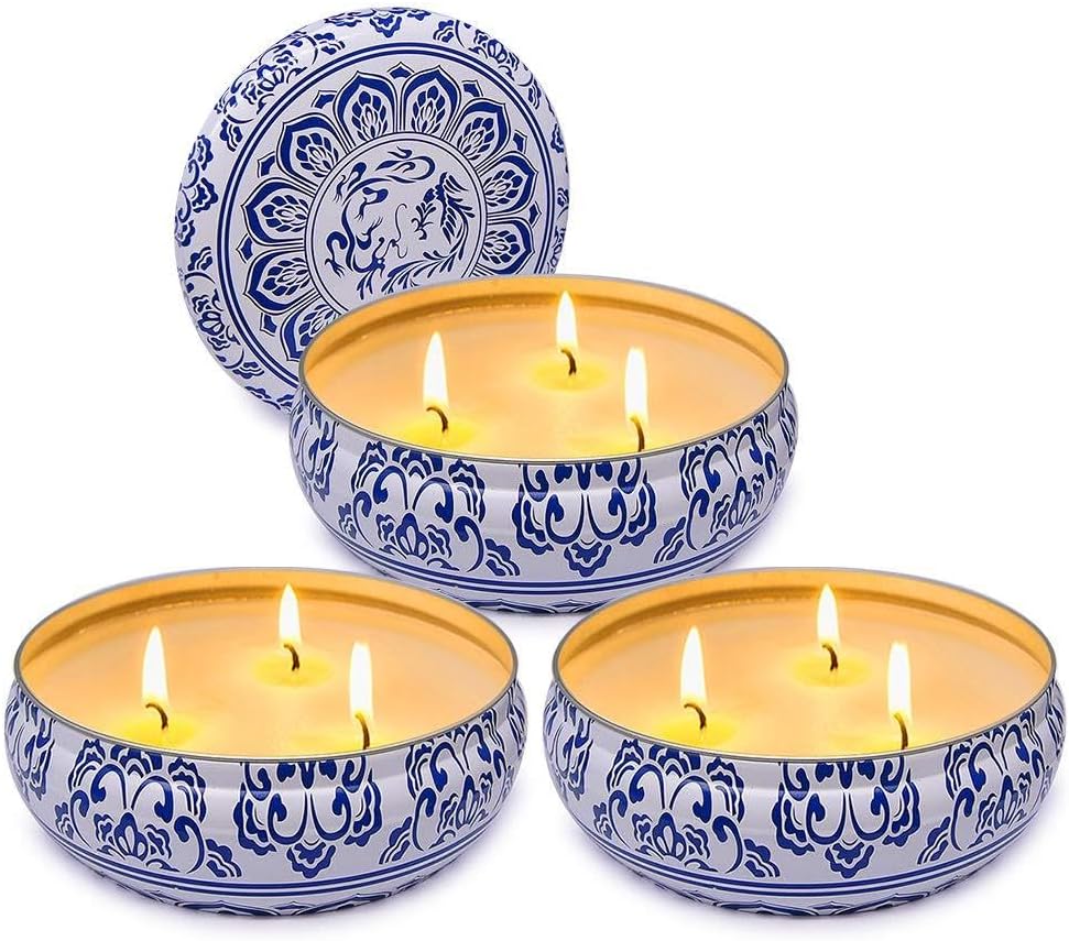 3 Packs Citronella Candle Outdoor, Large 3-Wick 13.5oz Lemongrass Scented Natural Soy Wax Long Burning Candles for Outside Patio Porch