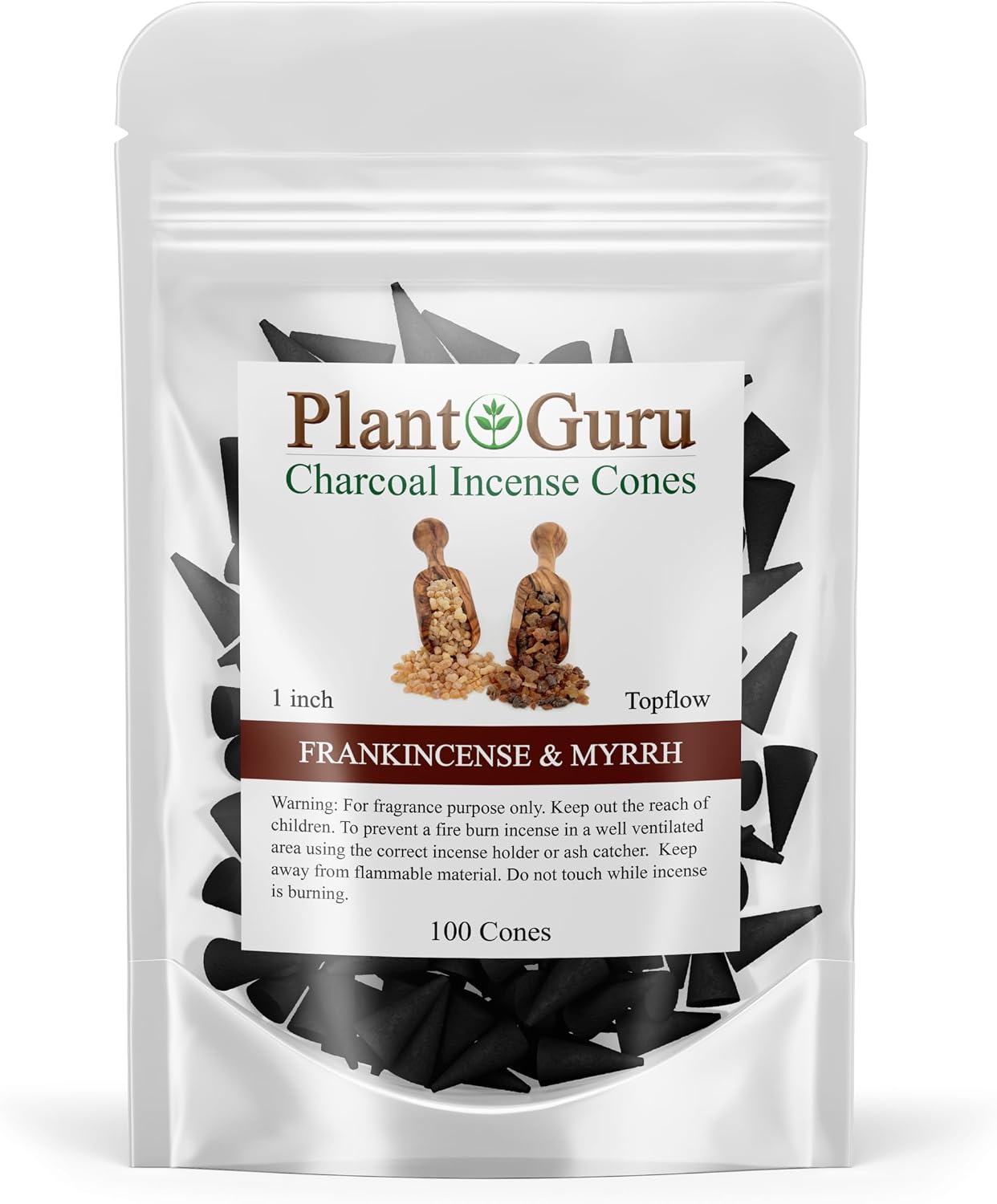 Frankincense and Myrrh Charcoal Incense Cones 1" TOPFLOW - 100 Pack Bulk - Natural Scented Cones Handmade Hand Dipped