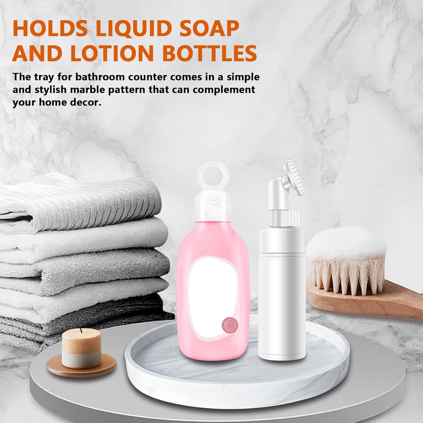 LELE LIFE Silicone Bathroom Vanity Tray, 7.1in Marble Bathroom Tray Countertop Organizer, Decorative Perfume Tray Coffee Table Dresser Counter Decor for Candle Jewelry Key (Round)
