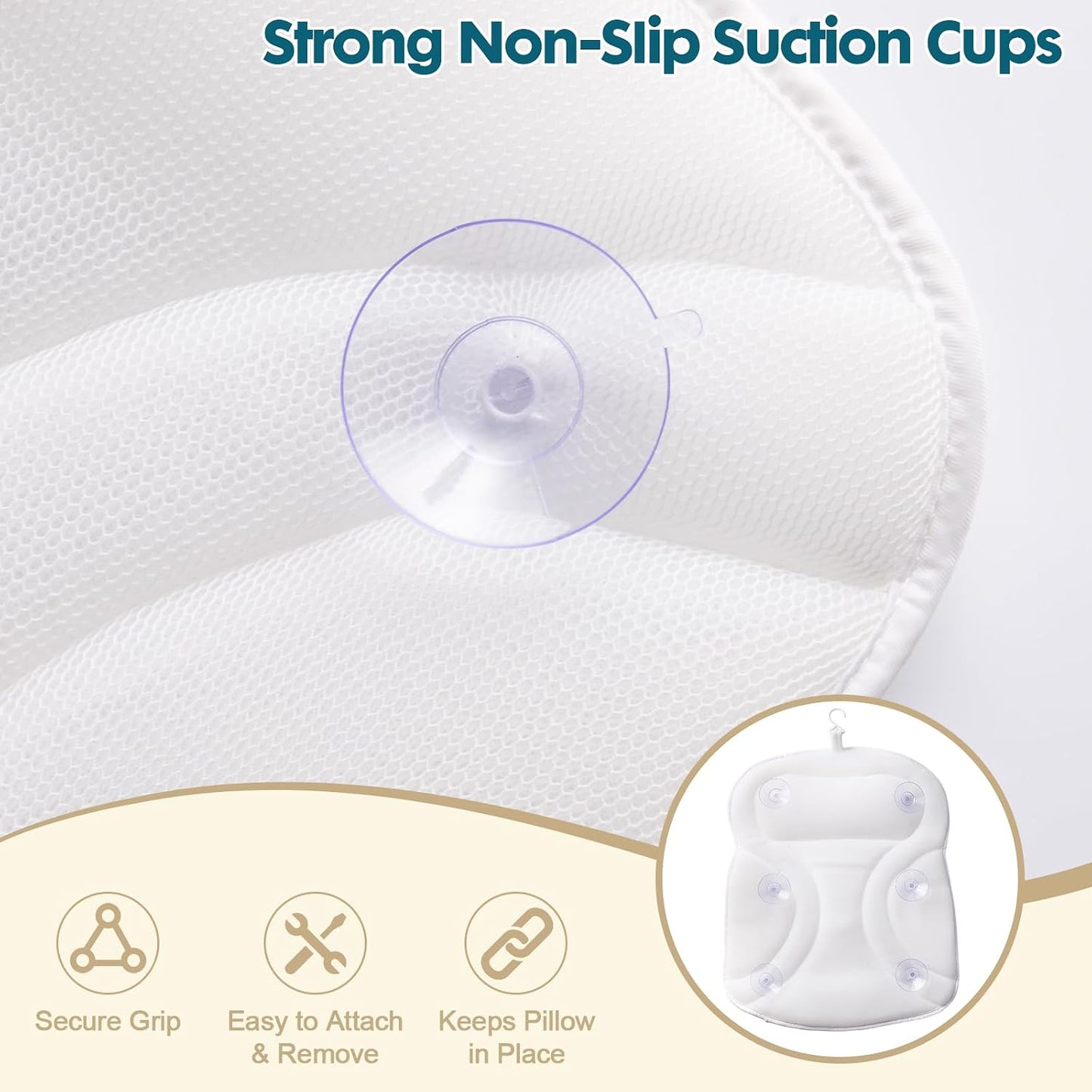Bath Pillows for Tub, Upgraded 2025 Bathtub Pillow for Head, Neck & Back, Extra Thick Double-Ring Support, Quick-Dry Fabric, Non-Slip Spa Cushion, Ideal Gift