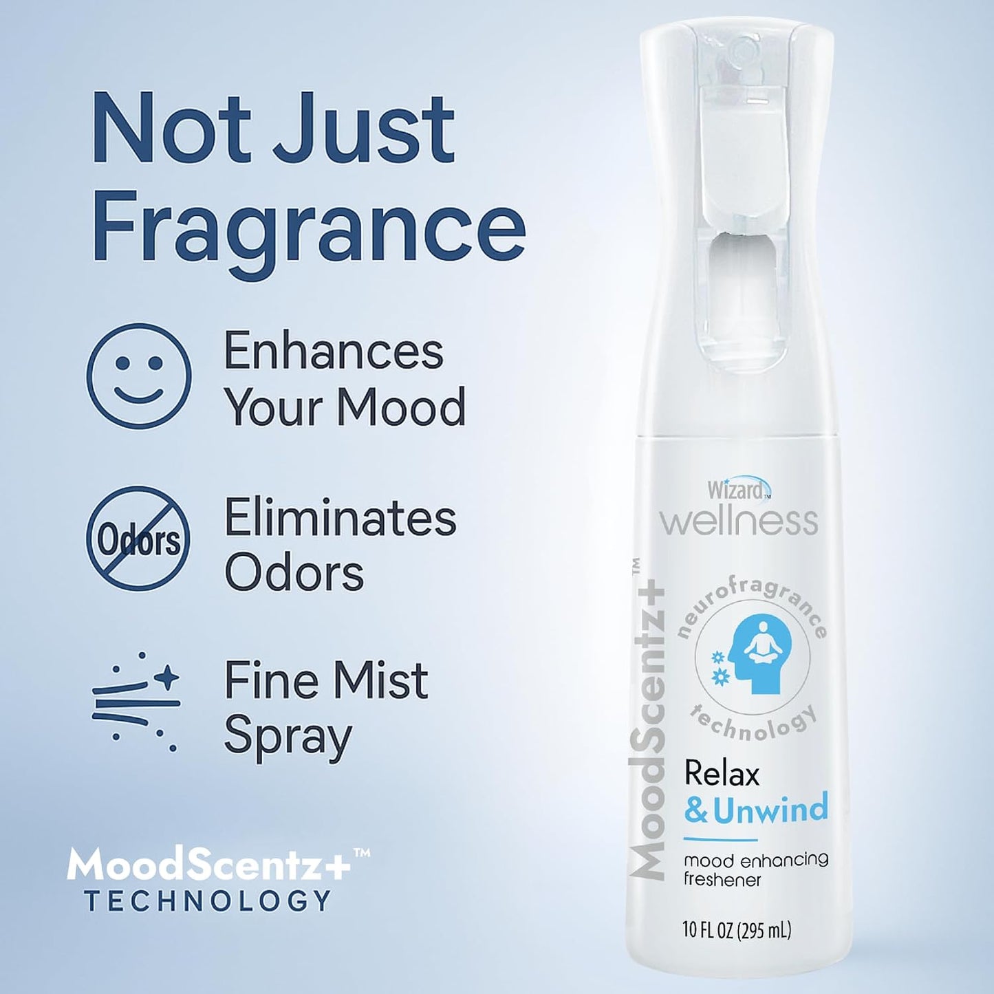 Wizard MoodScentz™ (Relax & Unwind) Patented Science-Backed Mood-Enhancing Room Mist, Non-Aerosol Continuous Fine-Mist Spray with Neuro-Fragrance Technology – 10 Fl Oz