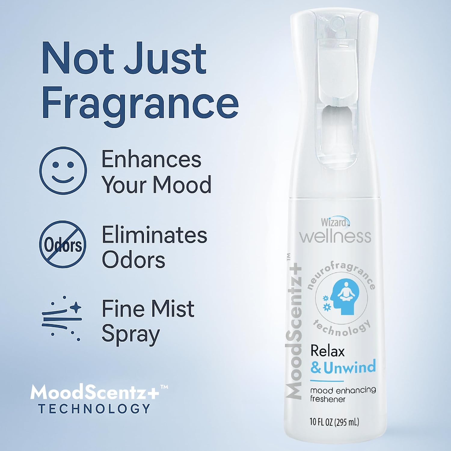 Wizard MoodScentz™ (Relax & Unwind) Patented Science-Backed Mood-Enhancing Room Mist, Non-Aerosol Continuous Fine-Mist Spray with Neuro-Fragrance Technology – 10 Fl Oz