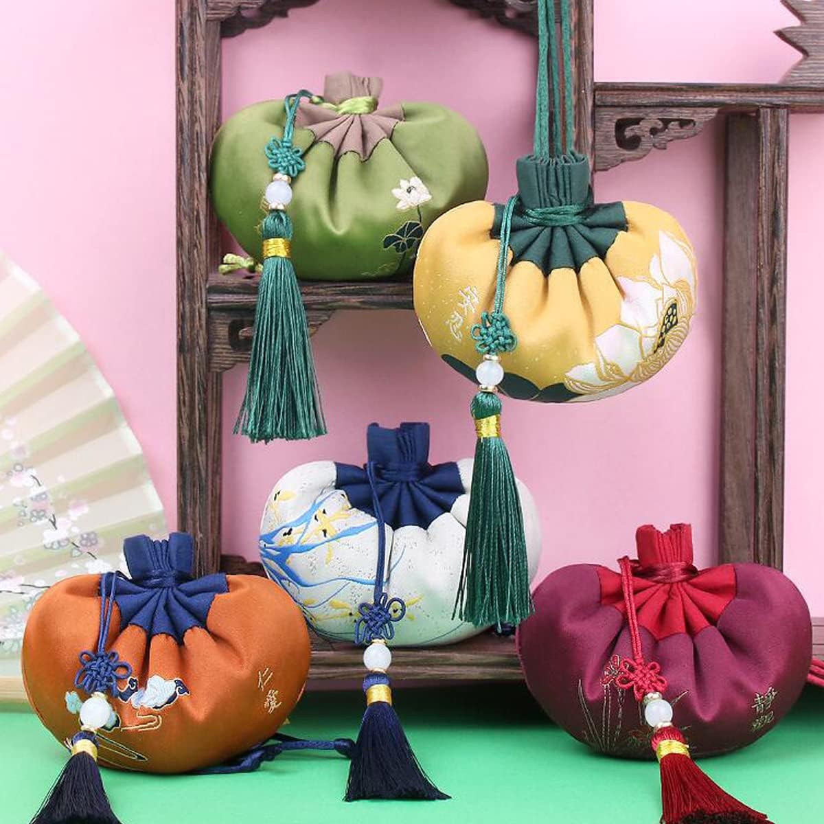 6 Pcs Chinese Sachet Silk Brocade Coin Bags Pouches with Drawstring Jewelry Gift Bag Aromatherapy Bag,Random Color