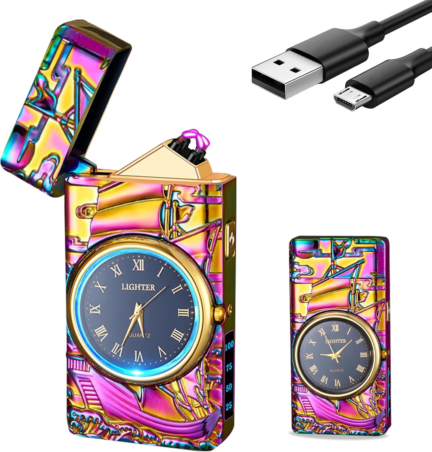 GADATOP Sail Lighter - Plasma & Arc Electric Lighter, Windproof & Fashionable, USB Rechargeable, Multi-Sail Design with Real Watch Dial LED Lighting