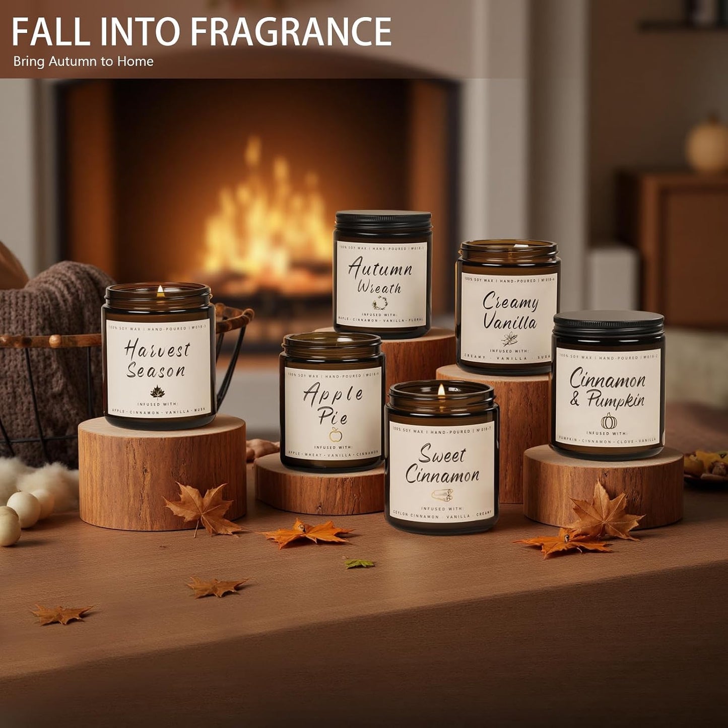 Auelife Scented Candles, 6 Pack Winter Candle Set, 42 oz Holiday Soy Candles, Candle Gifts Set for Men and Women, Home Decor of Wreath/Apple/Latte/Harvest/Vanilla/Cinnamon