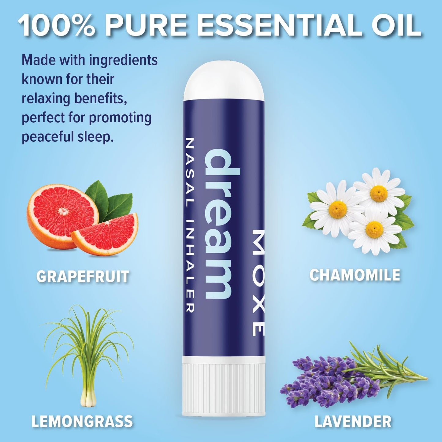 MOXĒ Dream Nasal Inhaler, Essential Oil Blend, Calming, Relaxing, Natural Tension Calmness, Soothing Fragrance, Lavender, Chamomile, Lemongrass, Grapefruit, Made in USA (3 Pack)